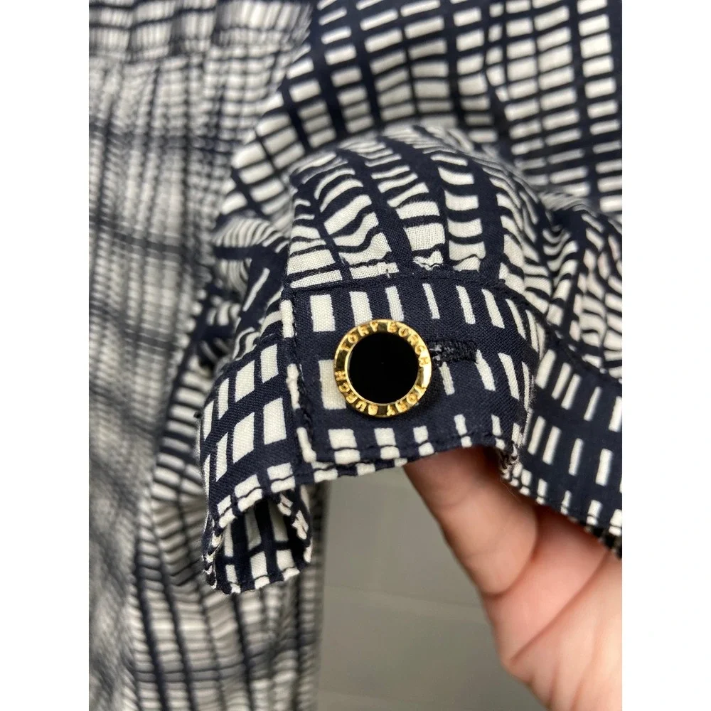 Tory Burch Button-Up Top Plaid Print‎ Short Sleeve Blouse Size 6